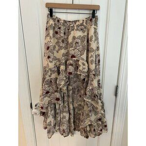 Free People Morning Sun Floral Ruffled High-Low‎ Maxi Skirt Size M